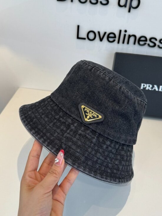 Prada Vintage Washed Denim Bucket Hat with Metal Triangle Logo main image 6